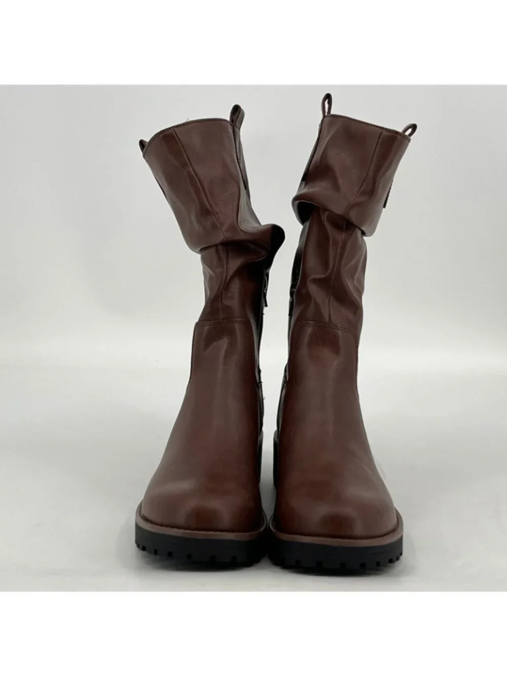 Sun + Stone Nelliee Mid-Calf Boots Brown Size 9 M Faux Leather Zipper Lug Sole
